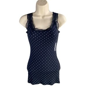 Old Navy Y2k Tank Top XS Lace Trim Polka Dot Twee Preppy Babydoll Ribbed Cami
